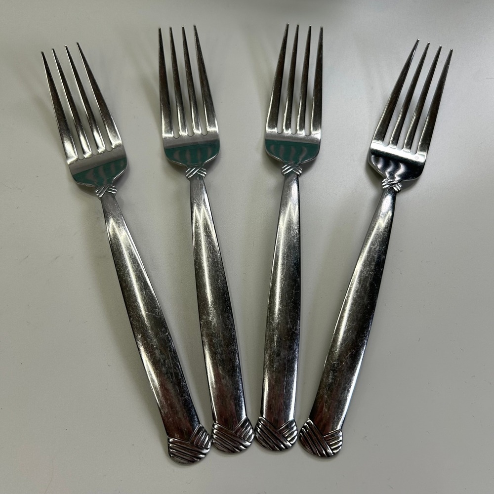 Oneida Rattan Dinner Forks 7 5/8" Set of 4 Stainless Steel Flatware Silverware